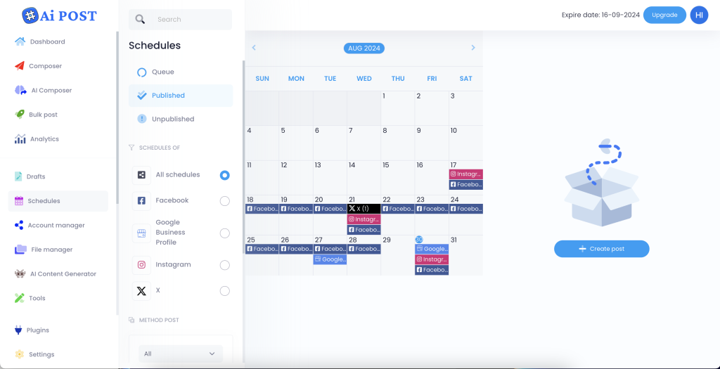 Calendar Display of all publish posts & schedule posts